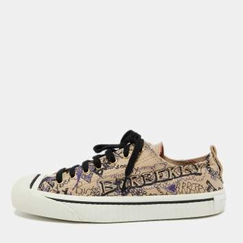 Pre Owned Burberry Brown Canvas Kingly  Sneakers Size 38.5