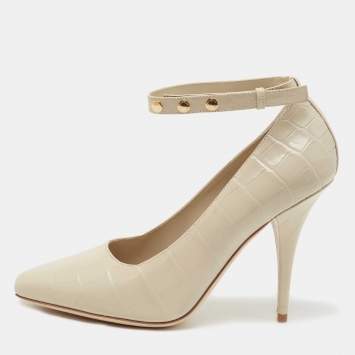 Pre Owned Burberry Croc Embossed Leather Wiltkin Pumps Size 39