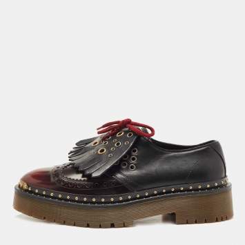 Pre Owned Burberry Two Tone Brogue Leather Bissett Fringe Detail Lace Up Platform Derby Size 40