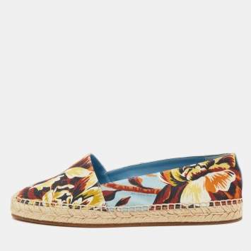 Pre Owned Burberry Multicolor Canvas Floral Hodgeson Espadrille Flats Size 38