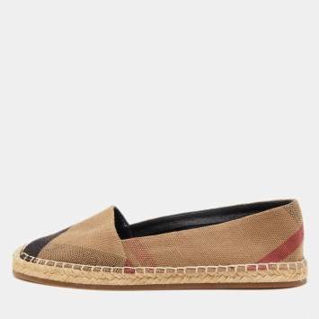 Pre Owned Burberry Beige Hodgeson Check Canvas Slip On Espadrilles Size 36