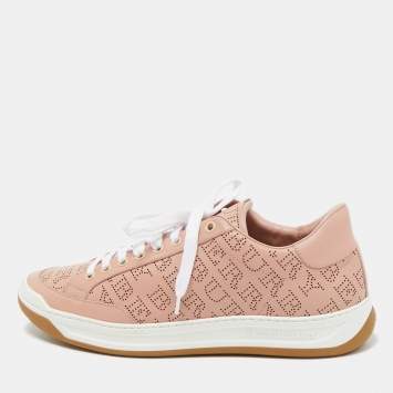 Pre Owned Burberry Pink Leather Westford Low Top Sneakers Size 41
