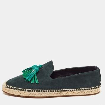 Pre Owned Burberry Green Suede Tassel Espadrille Flats Size 40