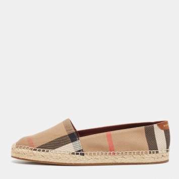 Pre Owned Burberry Brown House Check Canvas Hodgeson Espadrille Flats Size 41