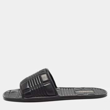 Pre Owned Burberry Black Quilted Leather Alixa Flat Slides Size 38