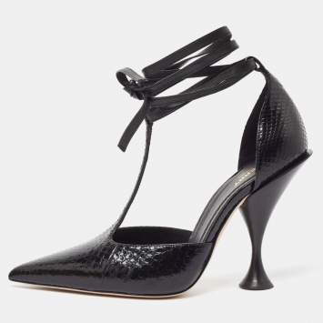 Pre Owned Burberry Black Snakeskin Leather Welton Sandals Size 38.5