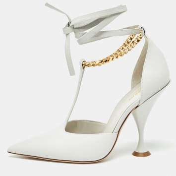 Pre Owned Burberry Grey Leather Welton Ankle Wrap Pumps Size 38.5