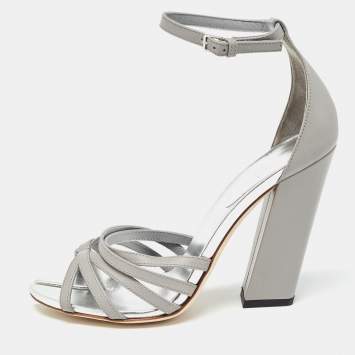Pre Owned Burberry Grey Leather Hove Ankle Strap Sandals Size 39