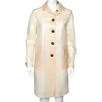 Pre Owned Burberry Prorsum Cream Sheer PVC Trench Coat S