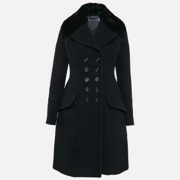 Pre Owned Burberry Prorsum Navy Blue Wool Detachable Fur Collar Coat S