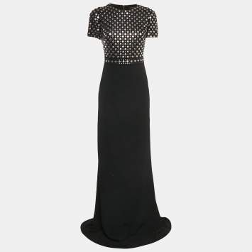 Pre Owned Burberry Prorsum Black Studded Crepe Gown S