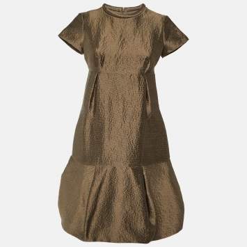 Pre Owned Burberry Prorsum Vintage Brown Wool & Silk Pleated Dress S
