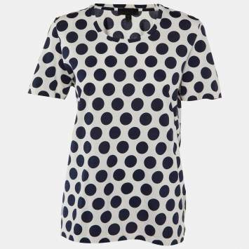 Pre Owned Burberry Prorsum White/Navy Blue Polka Dot Print Cotton T-Shirt M