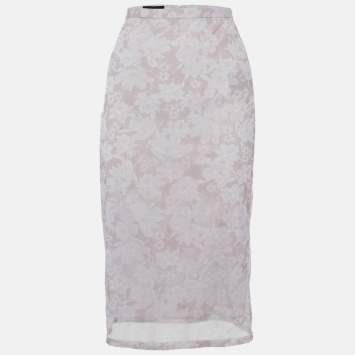 Pre Owned Burberry Prorsum Pink Floral Print Mesh Knee Length Skirt M