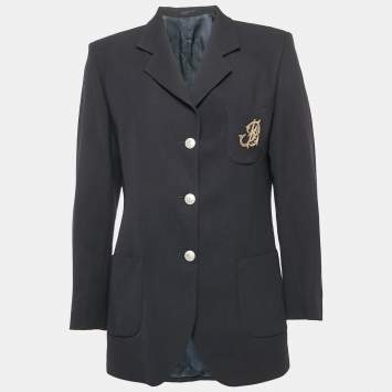 Pre Owned Burberry Prorsum Vintage Navy Blue Logo Embellished Wool Single Breasted Blazer M