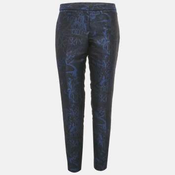 Pre Owned Burberry Prorsum Navy Blue /Black Floral Jacquard Trousers M
