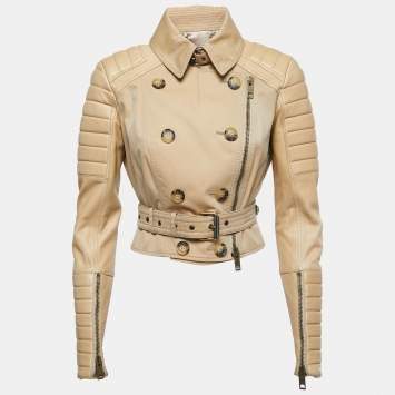 Pre Owned Burberry Prorsum Beige Cotton & Leather Belted Jacket M
