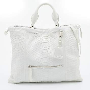 Pre Owned Burberry Prorsum White Python Limited Edition Drawstring Tote