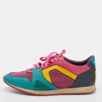 Pre Owned Burberry Prorsum Multicolor Mesh And Leather Slip On Sneakers Size 40.5