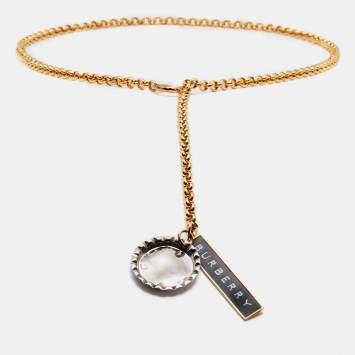 Pre Owned Burberry Bottle Cap Logo Tag Gold Tone Chain Belt