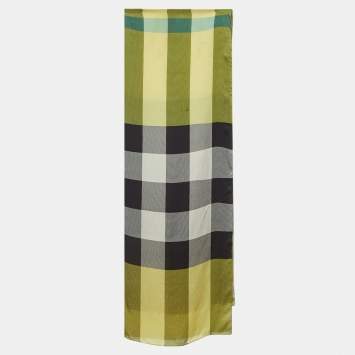 Pre Owned Burberry Yellow/Green Giant Check Print Silk Stole