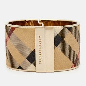 Pre Owned Burberry Printed Leather Gold Tone Bracelet