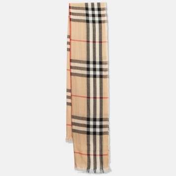 Pre Owned Burberry Beige Vintage Check Wool Scarf