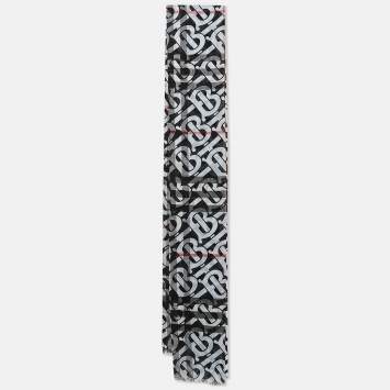 Pre Owned Burberry Blue/Black TB Monogram Silk and Wool Scarf