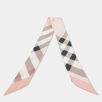 Pre Owned Burberry Pink Vintage Checks Silk Bandaeu Scarf