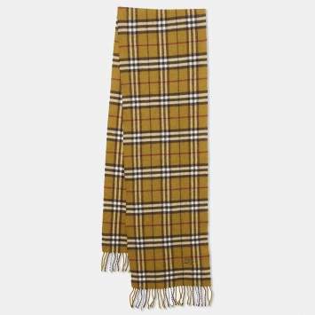 Pre Owned Burberry London Brown Checks Wool Fringed Scarf