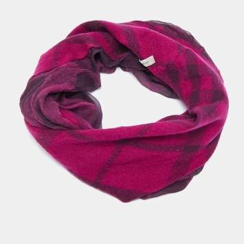 Pre Owned Burberry Purple Checks Wool and Silk Neck Warmer 