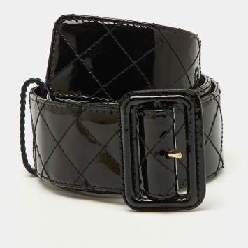 Burberry Black Quilted Patent Leather Buckle Belt 85CM