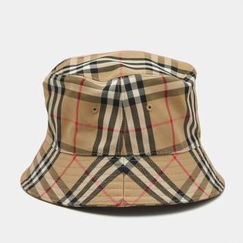 Burberry Brown Checks Cotton Blend Bucket Hat L