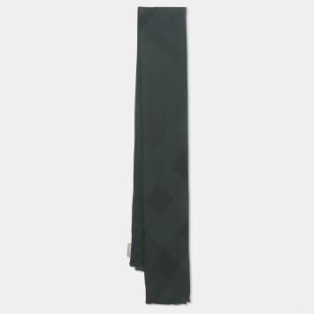 Pre Owned Burberry Dark Green Nova Check Jacquard Silk Stole
