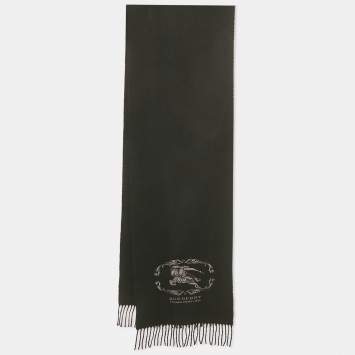 Pre Owned Burberry Black Logo Embroidered Cashmere Stole