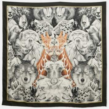 Pre Owned Burberry Grey Animals Print Silk Scarf 