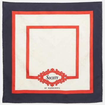 Pre Owned Burberry White/Blue Silk Archive Society Print Square Scarf