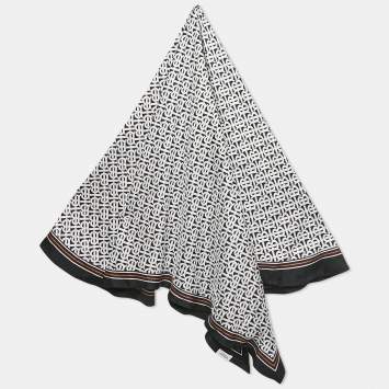 Pre Owned Burberry Black TB Monogram Silk Reversible Scarf