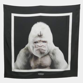 Pre Owned Burberry Black Gorilla Print Silk Square Scarf 