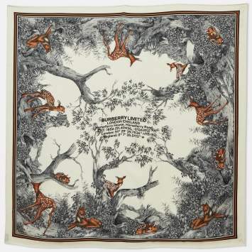 Pre Owned Burberry White Deer Montage Print Silk Square Scarf