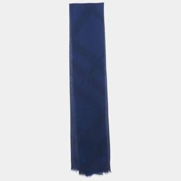 Pre Owned Burberry Blue Checks Silk Scarf 