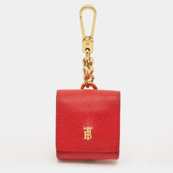 Pre Owned Burberry Red Leather TB Logo Airpod Case