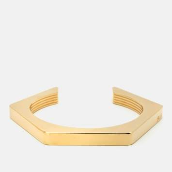 Pre Owned Burberry Gold tone Cuff Bracelet L