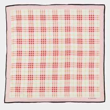 Pre Owned Burberry Pink Checked Cotton Neck/Hand Kerchief