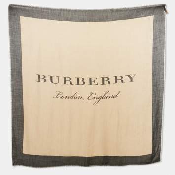 Pre Owned Burberry Beige/Black Printed Cashmere Square Scarf