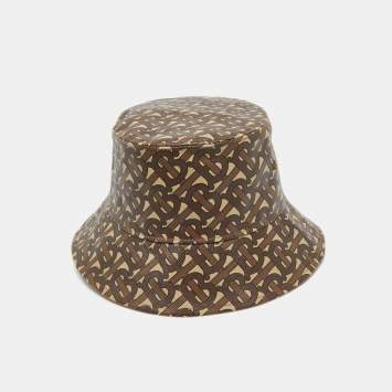 مملوكة مسبقًا Burberry Brown TB Monogram Cotton Polyurethane Bucket Hat S