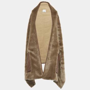 Pre Owned Burberry Brown Faux Fur Leather Pocket Stole 