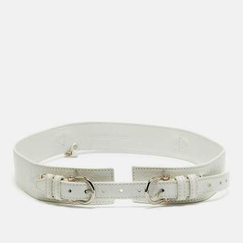 Pre Owned Burberry 100 CM Buckle Belt White Leather