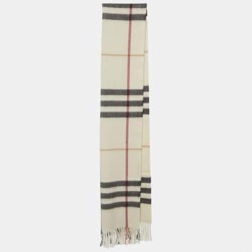 مملوكة مسبقًا Burberry Cream Giant Check Cashmere Fringed Stole