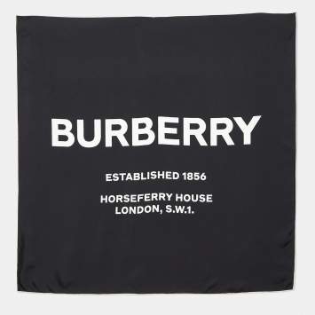 Pre Owned Burberry Black Horseferry inverse Printed Silk Square Scarf